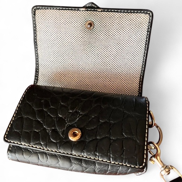 DOONEY & BOURKE Vntage Compact Fold Leather Croc Embossed Wristlet Wallet - Picture 3 of 8